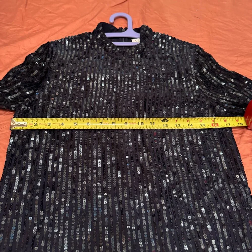 Velvet by Graham & Spencer Veda Sequin Mock Neck Shift Dress - S - Navy